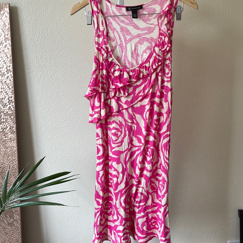 I.N.C cute pink floral mini ruffle rayon tank dress